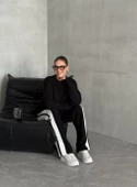 Siyah Helga Pantolonu Şeritli Triko Takım - 7