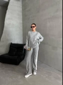 Gri Helga Pantolonu Şeritli Triko Takım - 3