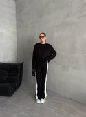 Siyah Helga Pantolonu Şeritli Triko Takım - 8