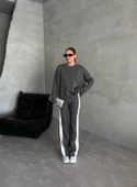Antrasit Helga Pantolonu Şeritli Triko Takım - 8