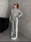 Gri Helga Pantolonu Şeritli Triko Takım - 1