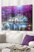 Mor Ağaç Ve Şelale | Doğa Temalı Dekoratif ve Modern Cam Tablo | 50x70 Cm - 1