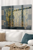 Gold Detaylı Ağaç Dalları Ve Kuş | Doğa Temalı Dekoratif ve Modern Cam Tablo | 50x70 Cm - 1