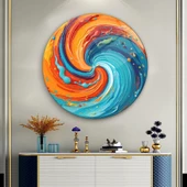 Hotumda Savrulan Renklerin Ahengi Sanatsal Yuvarlak Dekoratif ve Modern Cam Tablo thumbnail 1
