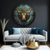 İnek Kafası Sanatsal Yuvarlak Dekoratif ve Modern Cam Tablo thumbnail 2