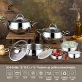 12 Parça Star Prime Paslanmaz Çelik Tencere Seti & Çelik Saklama Kabı thumbnail 1