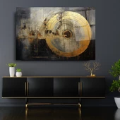Koyu Zenim Üzerine Gold Daire Desenli Sanatsal Dekoratif ve Modern Cam Tablo - 1