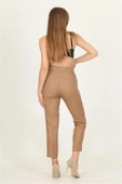 Dipmoda kadın camel metal kemerli cepli ofis pantolon QNS028 - 3