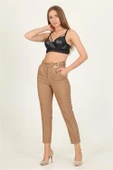 Dipmoda kadın camel metal kemerli cepli ofis pantolon QNS028 - 2