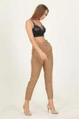 Dipmoda kadın camel metal kemerli cepli ofis pantolon QNS028 - 1