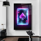 Neon İskambil Mor Dekoratif ve Modern Cam Tablo - 1