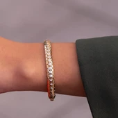 Petek Model Taşlı 14 Ayar Altın Kelepçe Bilezik - 5