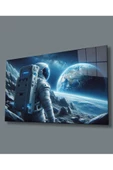 Uzay Görseli Astronot Dekoratif ve Modern Cam Tablo Yapay Zeka Hediyelik Büyük Tablo Ev Ofis Dekoru - 1