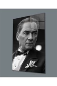 Siyah Beyaz Atatürk Yapay Zeka Dekoratif ve Modern Cam Tablo, Uv Baskılı ve Temperli, Hediyelik - 1