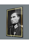 Gold Şerit Siyah Beyaz Atatürk Üniformalı Dekoratif ve Modern Cam Tablo, Uv Baskılı ve Temperli, Hediyelik - 1