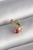 316L Çelik Gold Renk Zirkon Taşlı Kiraz Tragus Piercing - TJ-PR1226 - 1