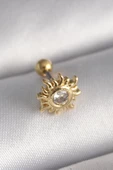 316L Çelik Gold Renk Zirkon Taşlı Güneş Tragus Piercing - TJ-PR1278 - 1
