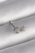 316L Çelik Gümüş Renk Zirkon Taşlı Yıldız Tragus Piercing - TJ-PR1245 - 1