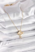 316L Çelik Gold Renk Zincir Zirkon Taşlı Sarı Mineli Ay Yıldız Model Kadın Kolye - TJ-BKO9473 - 2