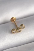 316L Çelik Gold Renk Zirkon Taşlı Tragus Piercing - TJ-PR1348 - 1