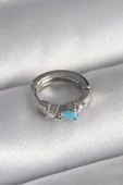 316L Çelik Gümüş Renk Zirkon Taşlı Mavi Boncuk Detay Tragus Piercing - TJ-PR1325 - 1