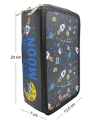 XL Jumbo Model Astronot Kalem Kutusu Organizer Kalemkutu 3 Bölmeli Kalemlik Siyah thumbnail 4