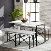 Eportatif Masa Takımı Minderli Bench Bank Masa Seti 120x60 Masa Mutfak Masası Yemek Masası Beyaz 1555 - 1