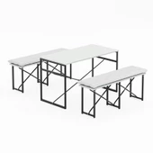 Eportatif Masa Takımı Minderli Bench Bank Masa Seti 120x60 Masa Mutfak Masası Yemek Masası Beyaz 1555 - 5
