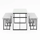 Eportatif Masa Takımı Minderli Bench Bank Masa Seti 120x60 Masa Mutfak Masası Yemek Masası Beyaz 1555 - 4