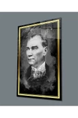 Gold Şerit Atatürk Portresi Siyah Beyaz Dekoratif ve Modern Cam Tablo, Uv Baskılı ve Temperli, Hediyelik - 1