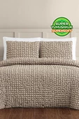 Evlen Home Collection Kadife Stacy Yatak Örtüsü Seti Çift Kişilik Elyaf Dolgulu Yumuşak 3 Parça - 1