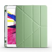 KNY Apple İpad Pro 12.9 2021 Kılıf Arkası Silikon Kamelikli Standlı Kapaklı Trifolding Kılıf Yeşil - 1
