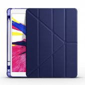 KNY Apple İpad Pro 12.9 2021 Kılıf Arkası Silikon Kamelikli Standlı Kapaklı Trifolding Kılıf Lacivert - 1