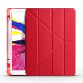 KNY Apple İpad Pro 11 2021 Kılıf Arkası Silikon Kamelikli Standlı Kapaklı Trifolding Kılıf Kırmızı - 1