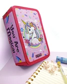 XL Jumbo Model Unicorn Bahar Kalem Kutusu Organizer Kalemkutu 3 Bölmeli Kalemlik Pembe thumbnail 2