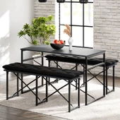 Eportatif Masa Takımı Minderli Bench Bank Masa Seti 120x60 Masa Mutfak Masası Yemek Masası Füme 1556 - 1
