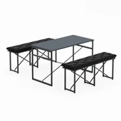 Eportatif Masa Takımı Minderli Bench Bank Masa Seti 120x60 Masa Mutfak Masası Yemek Masası Füme 1556 - 5