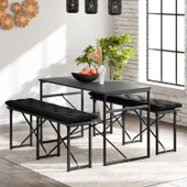 Eportatif Masa Takımı Minderli Bench Bank Masa Seti 120x60 Masa Mutfak Masası Yemek Masası Füme 1556 - 2