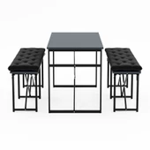Eportatif Masa Takımı Minderli Bench Bank Masa Seti 120x60 Masa Mutfak Masası Yemek Masası Füme 1556 - 4