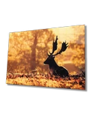 Gün Batımında Geyik Sarı Dekoratif ve Modern Cam Tablo - 1