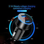 5V 3.4A Çift USB Portlu Araç Şarj Cihazı Dijital Lcd Ekran Oto Çakmaklık - 5