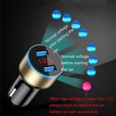 5V 3.4A Çift USB Portlu Araç Şarj Cihazı Dijital Lcd Ekran Oto Çakmaklık - 8