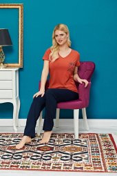 Kadın 2 Parça Kısa Kol Turuncu Renk Pijama Takımı - Bellamood Bayan Penye Pijama Takımı - 3