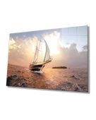Gün Batımı Yelkenli Dekoratif ve Modern Cam Tablo    Sunset Sail Table - 1