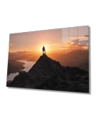 Gün Batımı Irmak Dağ ve İnsan Manzarası Dekoratif ve Modern Cam Tablo - 1