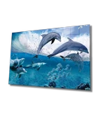 Yunus Balıkları Dekoratif ve Modern Cam Tablo Dolphins - 1