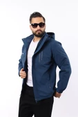 Erkek Mavi Polarlı Su Geçirmez Kapüşonlu Mont thumbnail 3