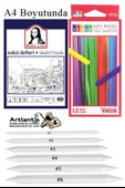 Toz Pastel Boya 12 Renk A4 Monalisa Eskiz Defteri Pastel Dağıtma Kalemi 1 Paket Toz Soft Pastel Boya 12li Yumuşak Pastel - 1