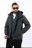 Erkek Antrasit Polarlı Su Geçirmez Kapüşonlu Mont thumbnail 6