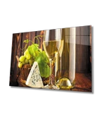 Şarap Peynir Natürmort Mutfak Dekoratif ve Modern Cam Tablo - 1